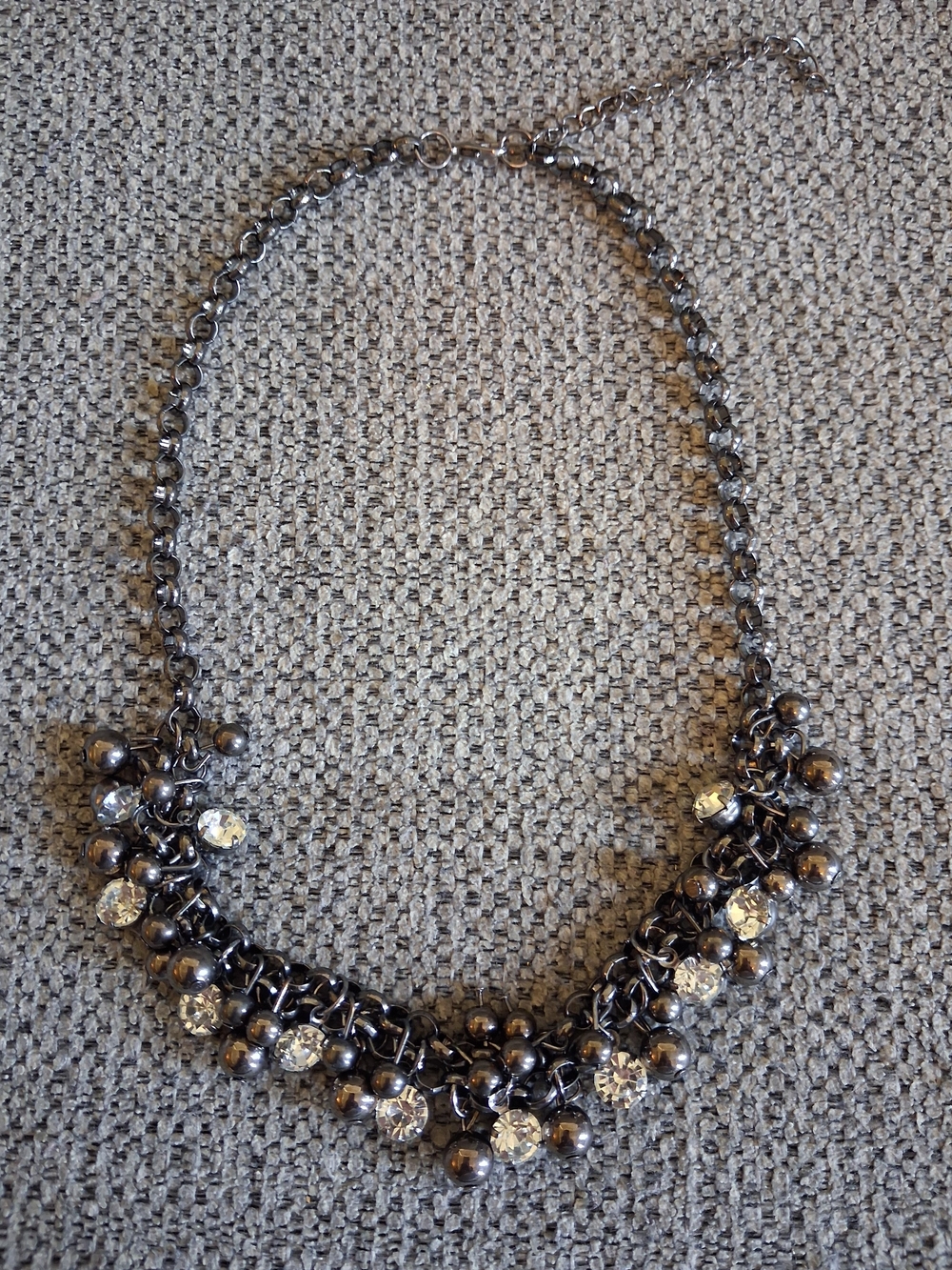 Gunmetal Statement Necklace with Clear Crystal Accents